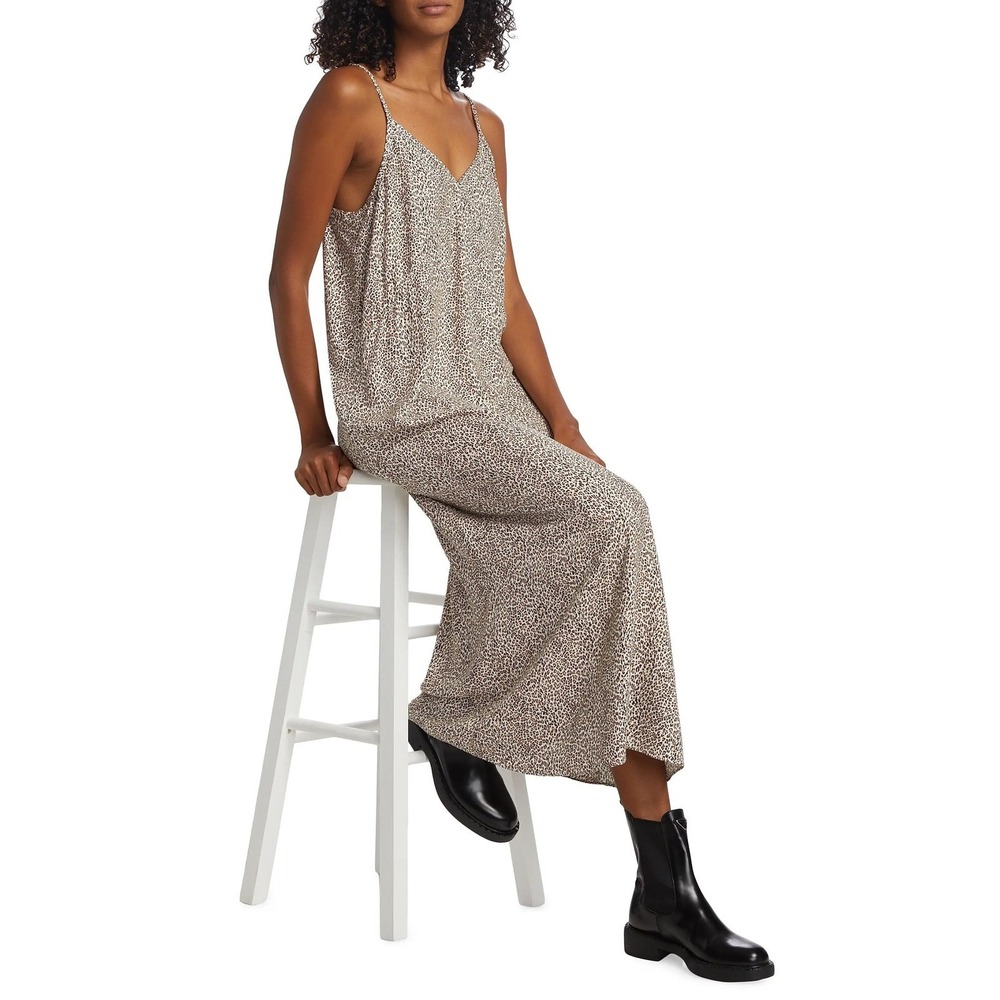 Jenni Kayne Leopard Print Maxi Slip Dress Womens Size XL Quiet Luxury V-Neck - Picture 3 of 9